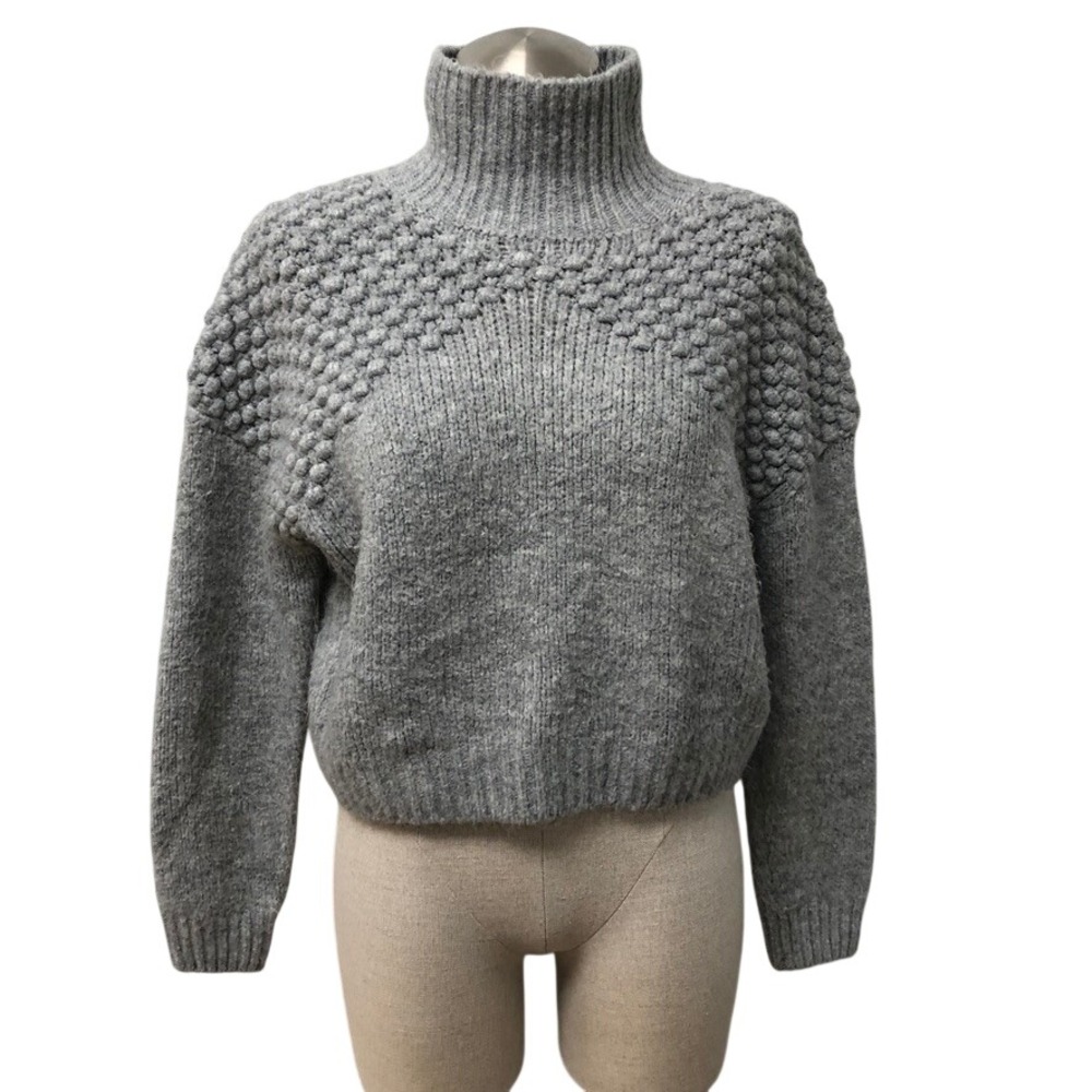 Free People Turtleneck Sweater Womens S Gray Popcorn Textured Boho Chunky